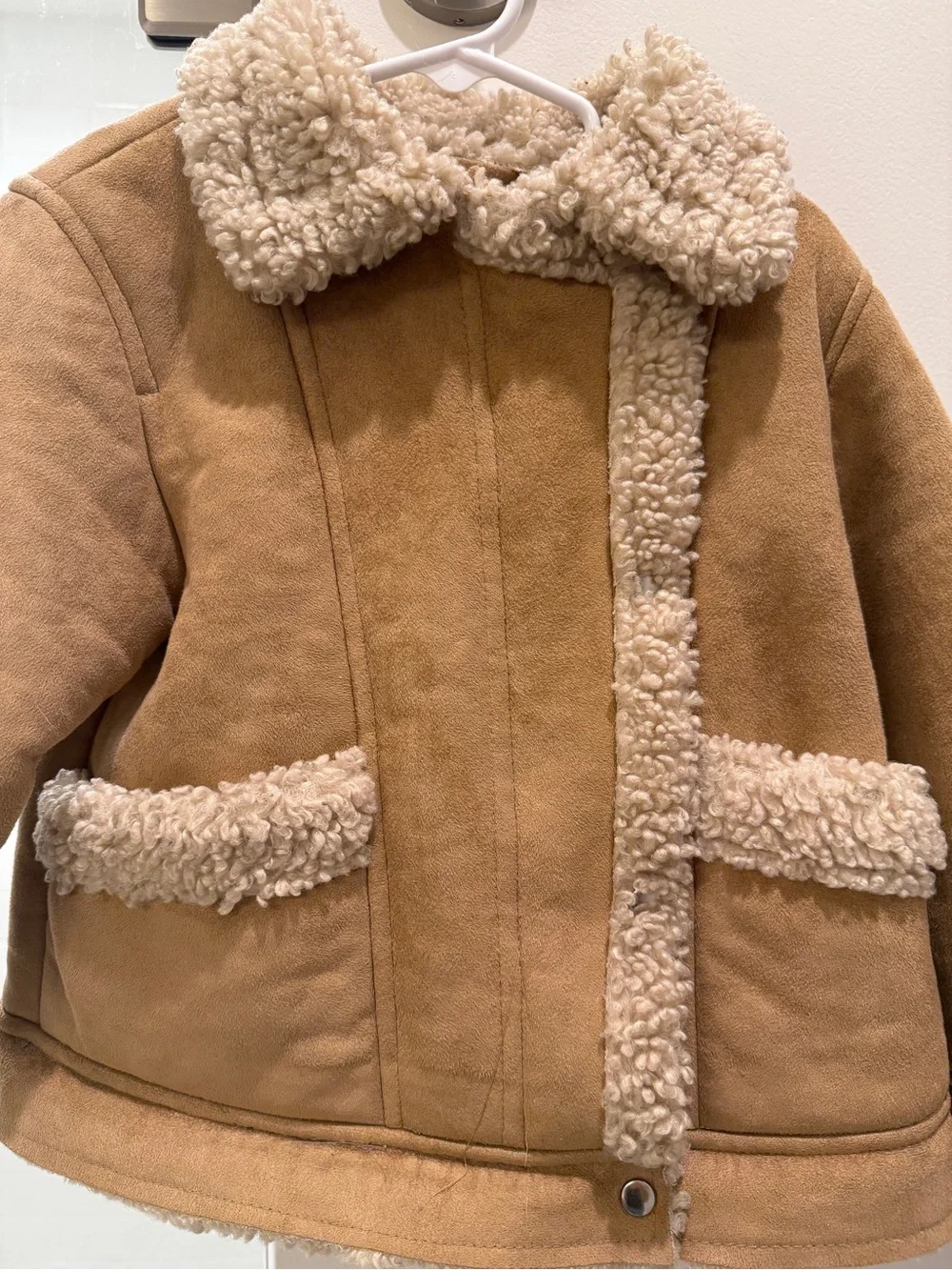 Zara Tan Faux-Suede Sherpa-Trim Kids Jacket